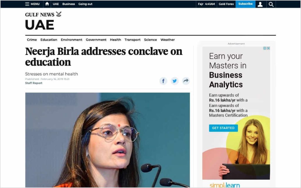 Neerja Birla addresses conclave, Gulf News